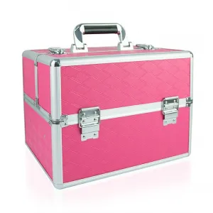 Kuferek kosmetyczny z półką na lakiery różowy