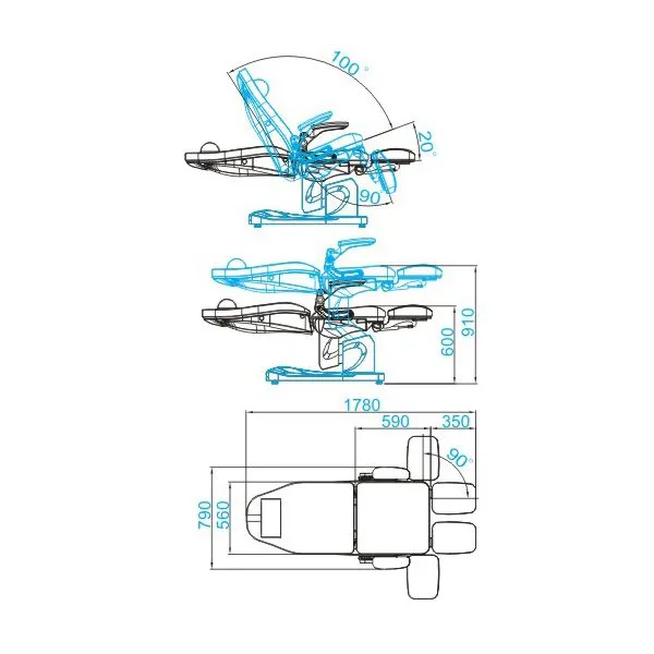 FOTEL PODOLOGICZNY ELEKTR. AZZURRO 709A 3 SILN. BIAŁY