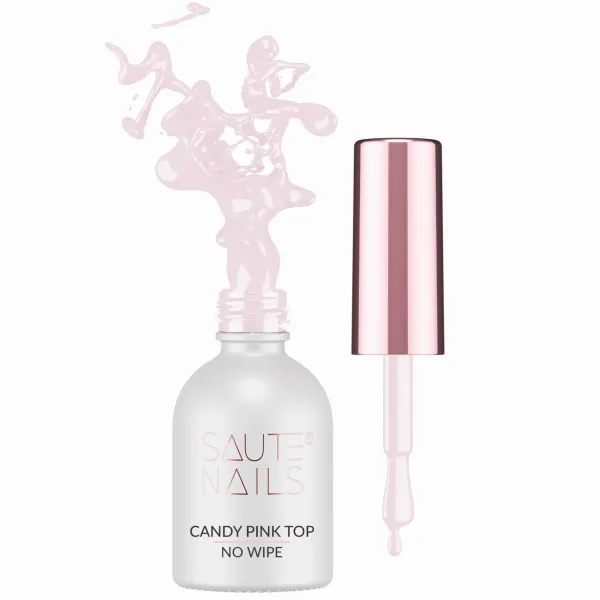 SAUTE NAILS TOP HYBRYDOWY CANDY PINK TOP NO WIPE - 8ML JASNY RÓŻ